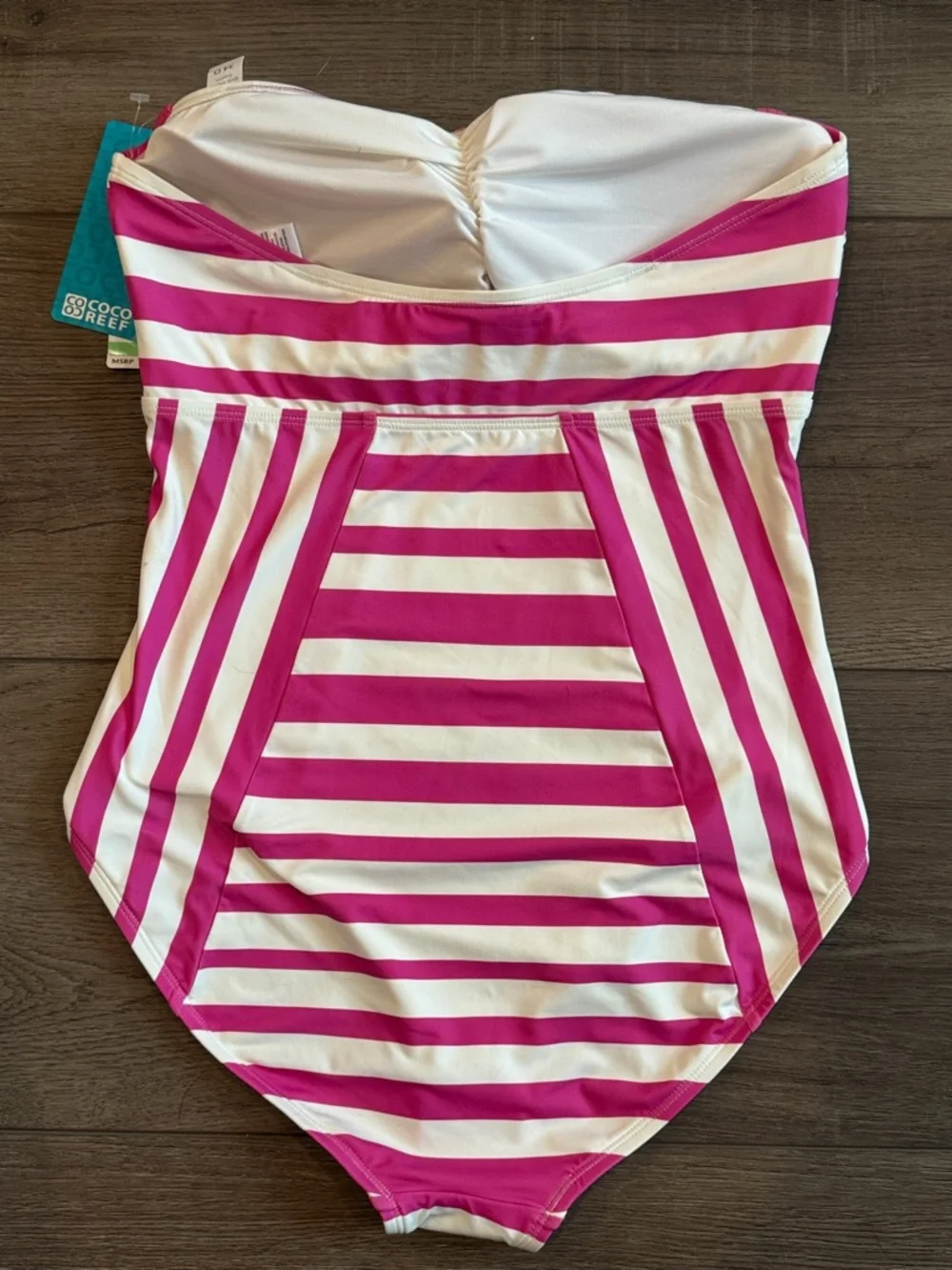 Coco Reef Pink and Cream Striped Strapless One-Piece Swimsuit - Picture 7 of 9